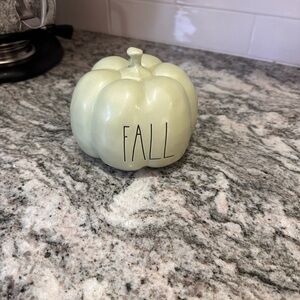 Decorative Light Green Pumpkin with 'FALL' Inscription